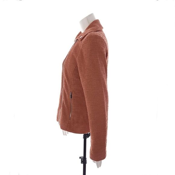 Nine West Texture Knit Moto Solid Rust Full Zip Jacket Womens Size M - Picture 6 of 14